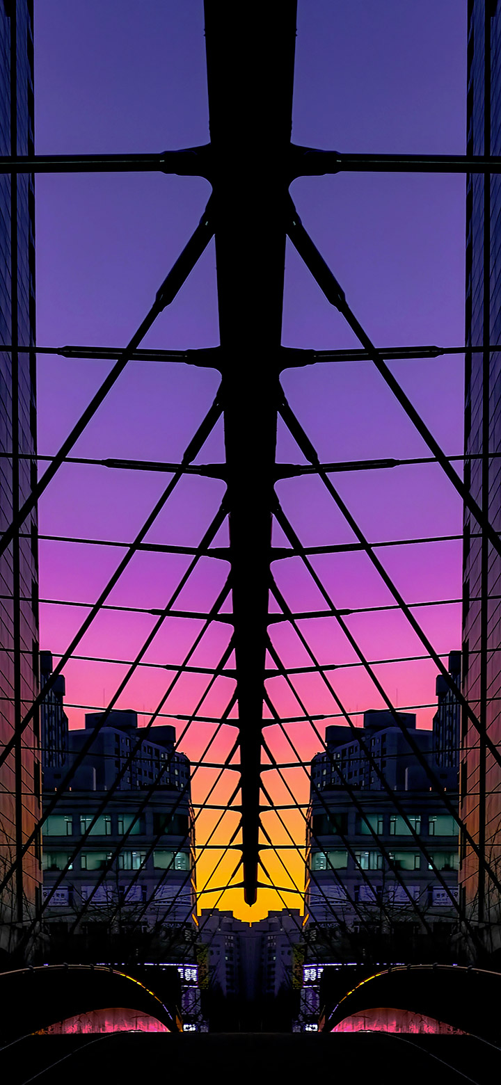 wallpaper of Cool Nighttime City Bridge In Purple