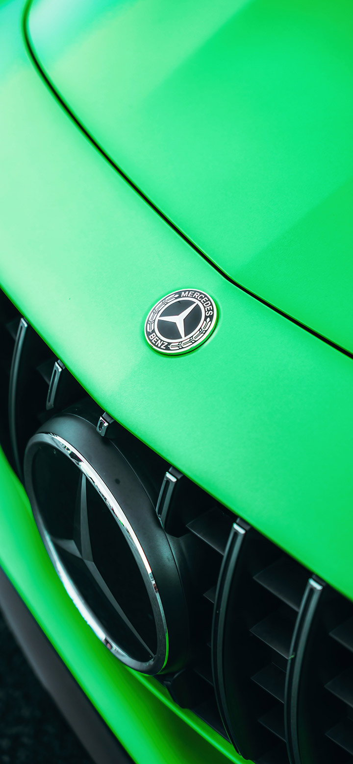 wallpaper of Close Up Of A Green Mercedes Bonnet