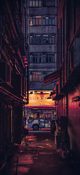 Phone Wallpaper of Chinese Neighborhood During A Dark Night