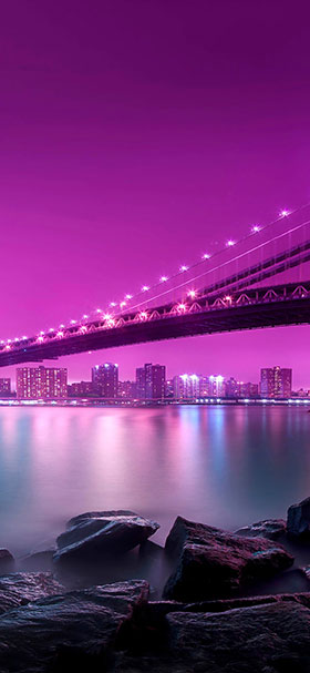 cool bridge over a purple lake phone wallpaper
