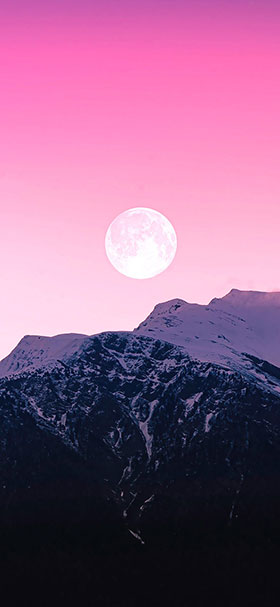 iPhone wallpaper of full moon in a pink sky