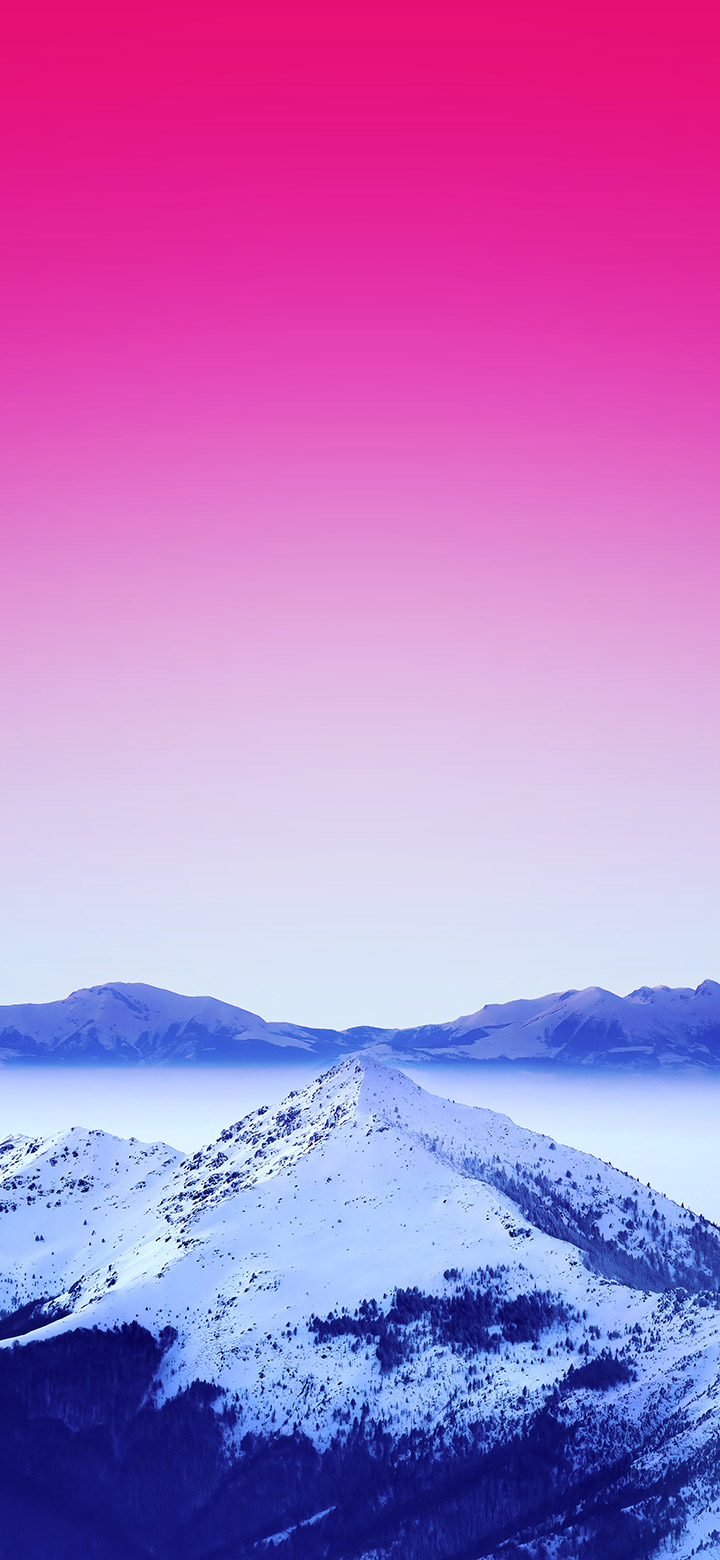 wallpaper of snow mountain under pink sky