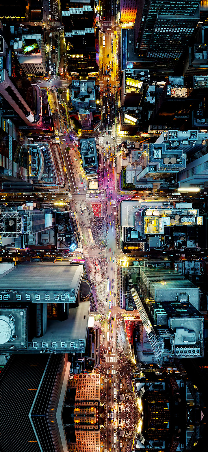 wallpaper of aerial view of a crowded city at night