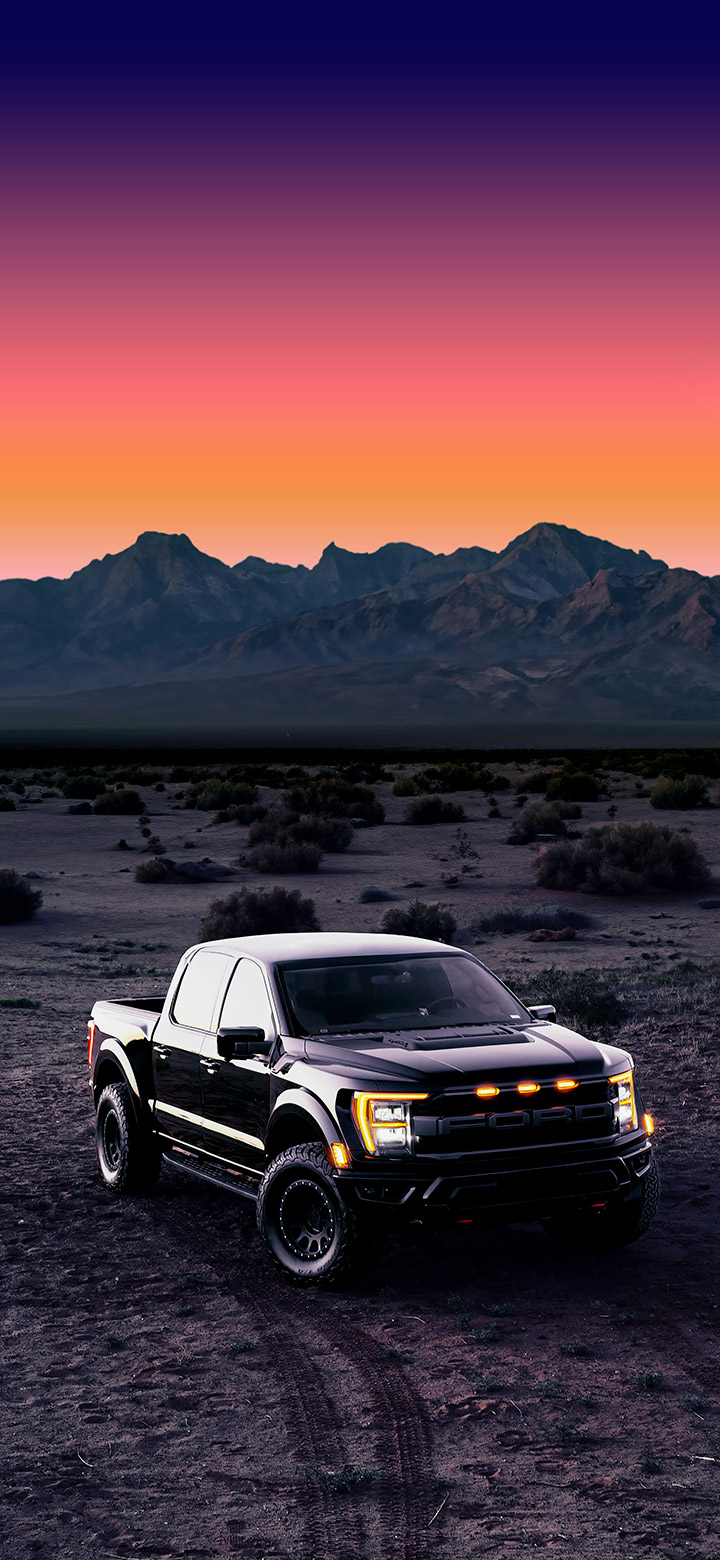 wallpaper of black ford truck in the dark desert