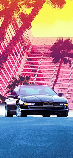 wallpaper of bmw e31 in front of an aesthetic building