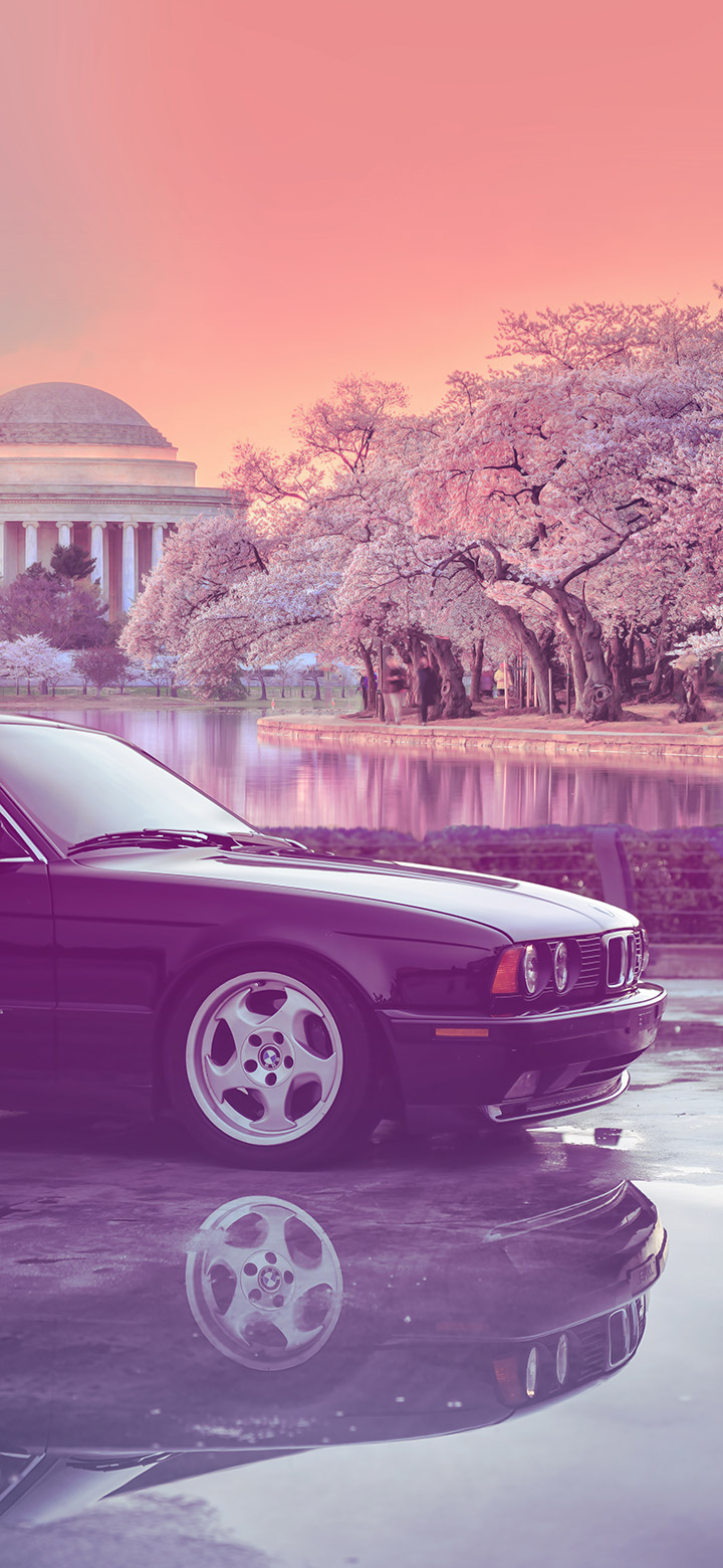 wallpaper of Aesthetic BMW Parked Near A Lake